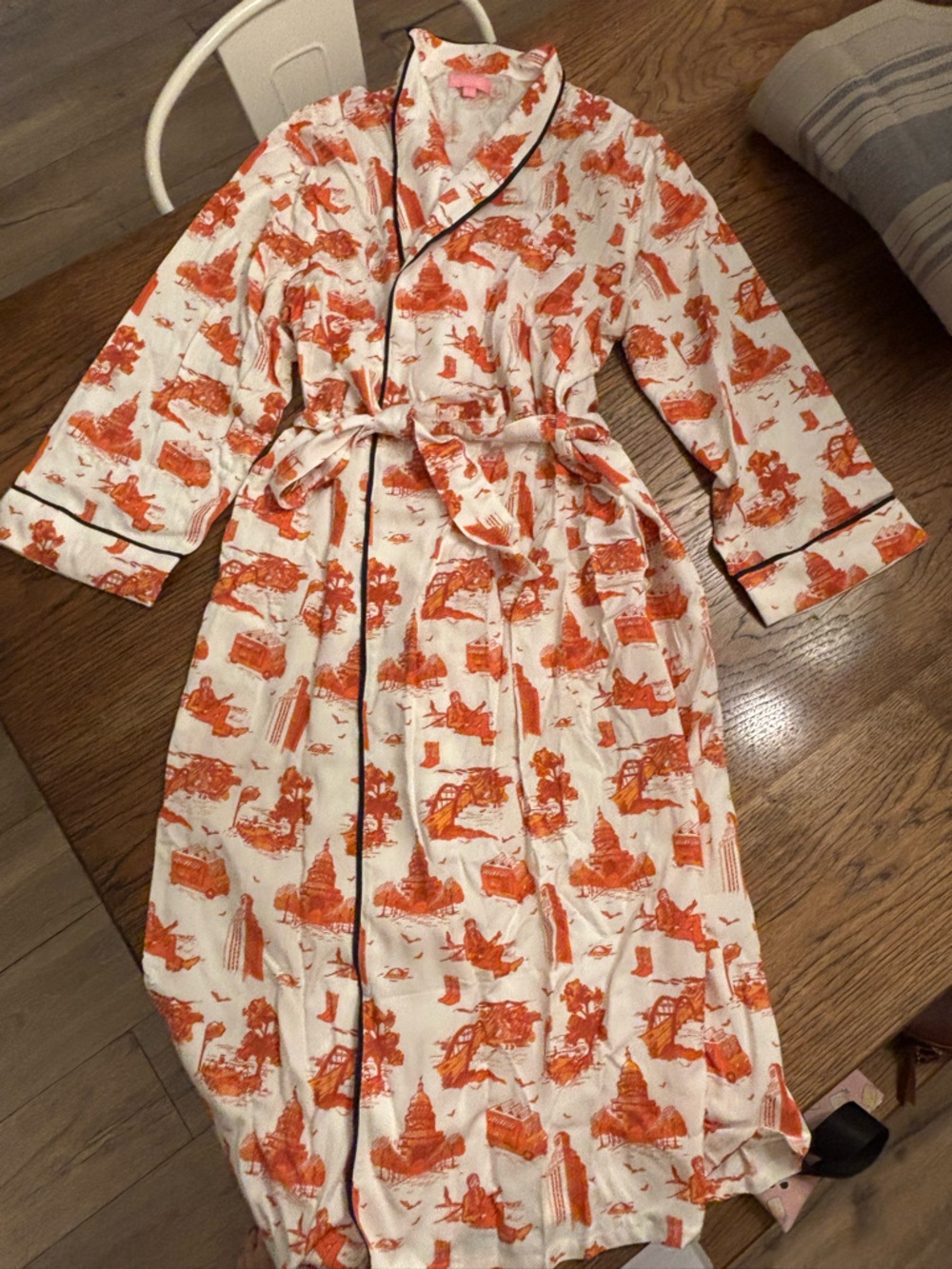 Katie Kime Austin Toile Robe NWT Cotton Modal Belted Lounge Robe Orange UT - Picture 7 of 15